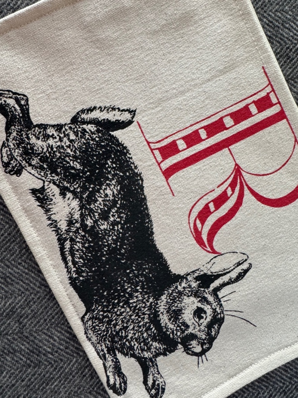 NWOT, THOMAS PAUL, DARLING SILK SCREENED ALPHABET POUCH IN “R” FOR RABBIT